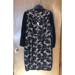 Black Lace Mock Neck Bodycon Dress